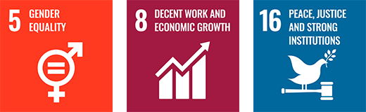 Initiatives targeting achievement of the SDGs 5.GENDER EQUALITY 8.DECENT WORK AND ECONOMIC GROWTH 16.PEACE,JUSTICE AND STRONG INSTITUTIONS