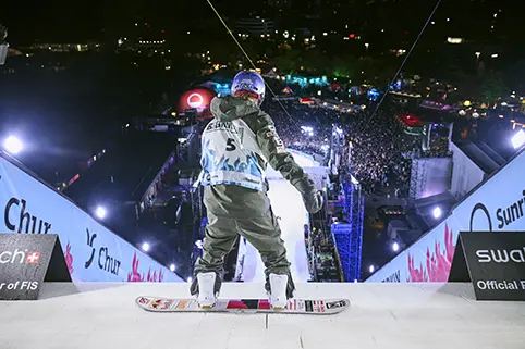 Kira Kimura, Competing in a snowboarding tournament.